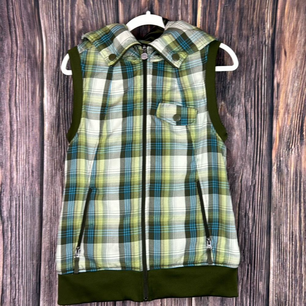 Burton Green Dryride Hooded Plaid Vest- Medium